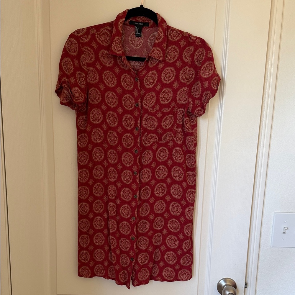 Forever 21 Red and White Patterned Mini Dress Small